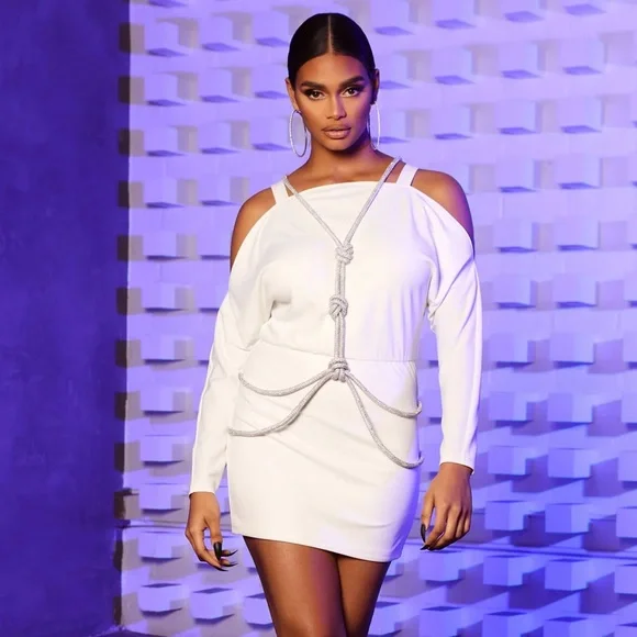 Fashion Nova | Dresses | Fashion Nova Crystal Rope Mini Dress In White |  Poshmark